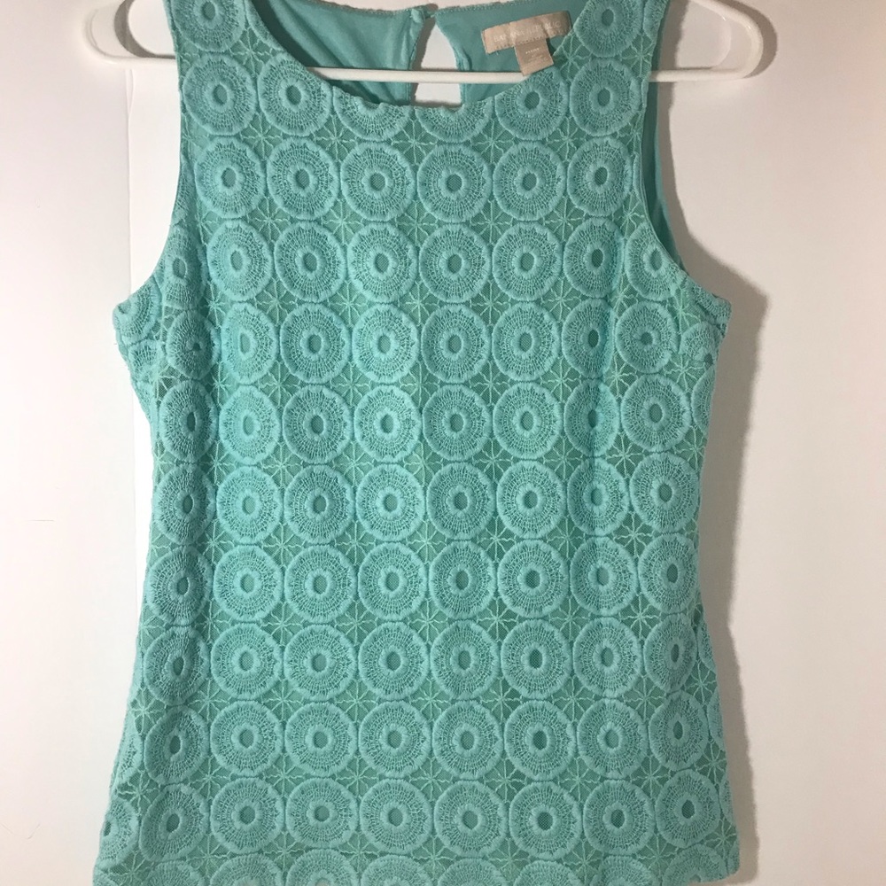 Banana Republic tank size small green blue peek back embroidered top summer